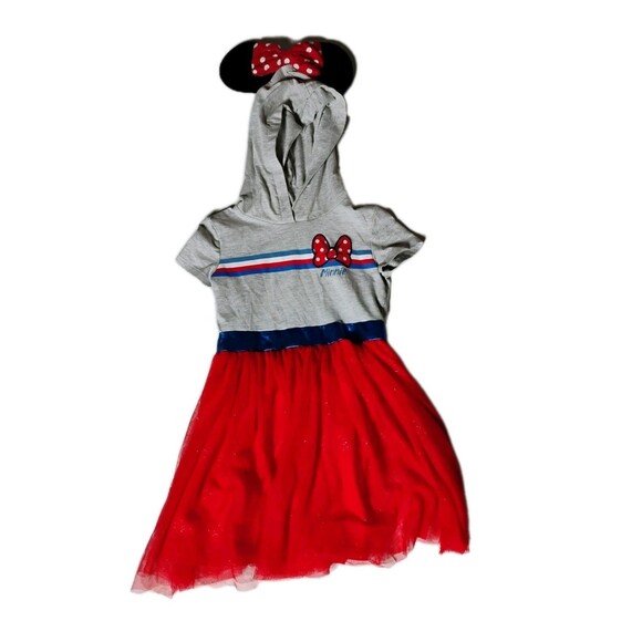MINNIE MOUSE Disney‎ Gray & Red Tulle Dress Hood with Ears - Sz Small 4/5 - Picture 1 of 7